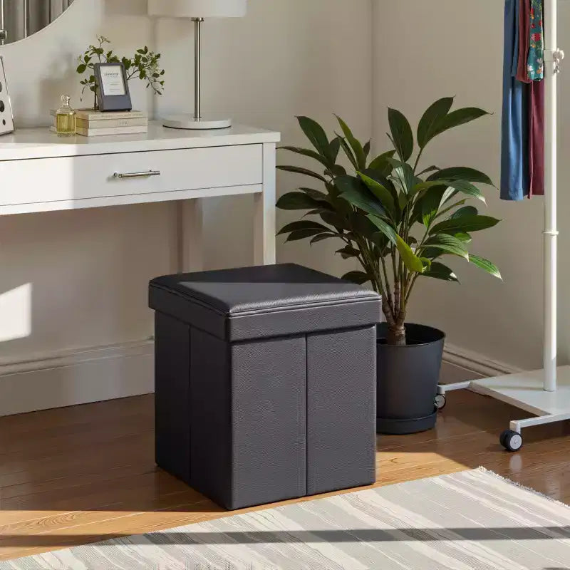 15 Pouf Ottomans de Rangement, Repose-Pieds Pliant, Banc Ottoman de Rangement, Coffre de Rangement Cube Capacité de Charge 300 kg