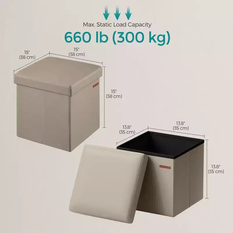 15 Pouf Ottomans de Rangement, Repose-Pieds Pliant, Banc Ottoman de Rangement, Coffre de Rangement Cube Capacité de Charge 300 kg