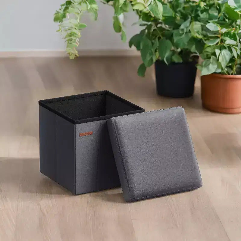 15 Pouf Ottomans de Rangement, Repose-Pieds Pliant, Banc Ottoman de Rangement, Coffre de Rangement Cube Capacité de Charge 300 kg