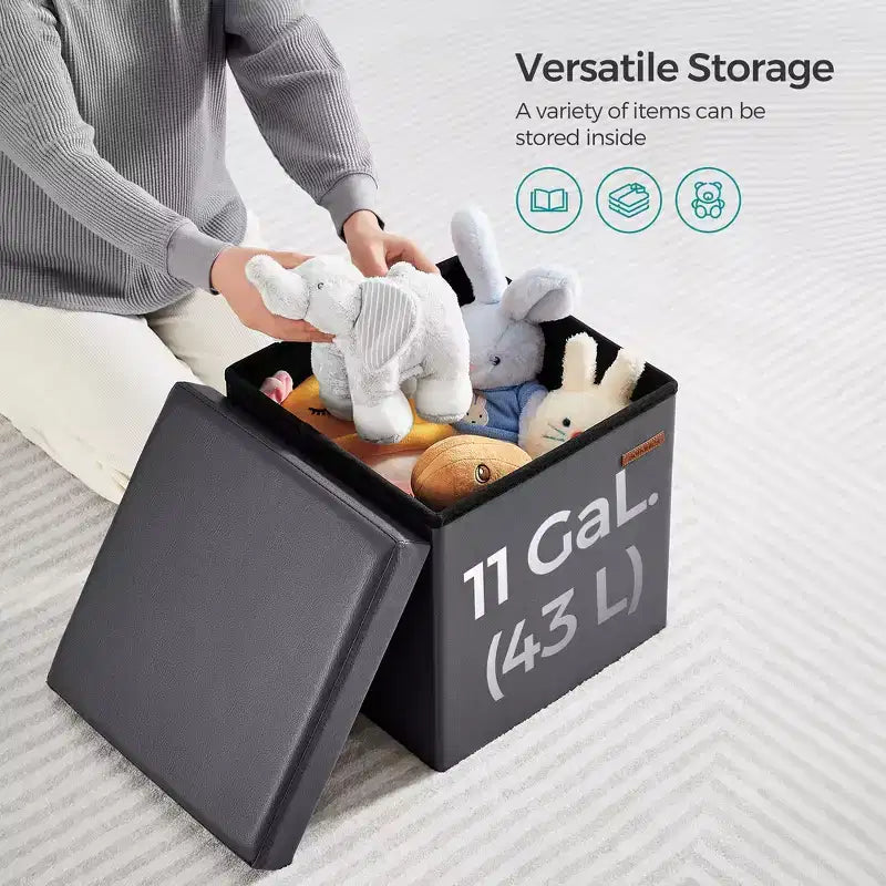 15 Pouf Ottomans de Rangement, Repose-Pieds Pliant, Banc Ottoman de Rangement, Coffre de Rangement Cube Capacité de Charge 300 kg