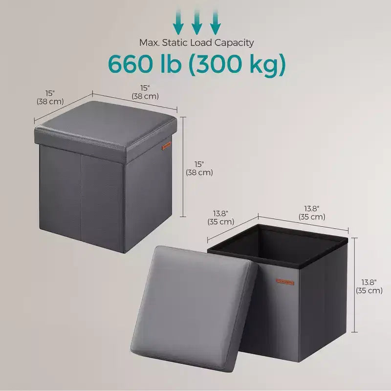 15 Pouf Ottomans de Rangement, Repose-Pieds Pliant, Banc Ottoman de Rangement, Coffre de Rangement Cube Capacité de Charge 300 kg