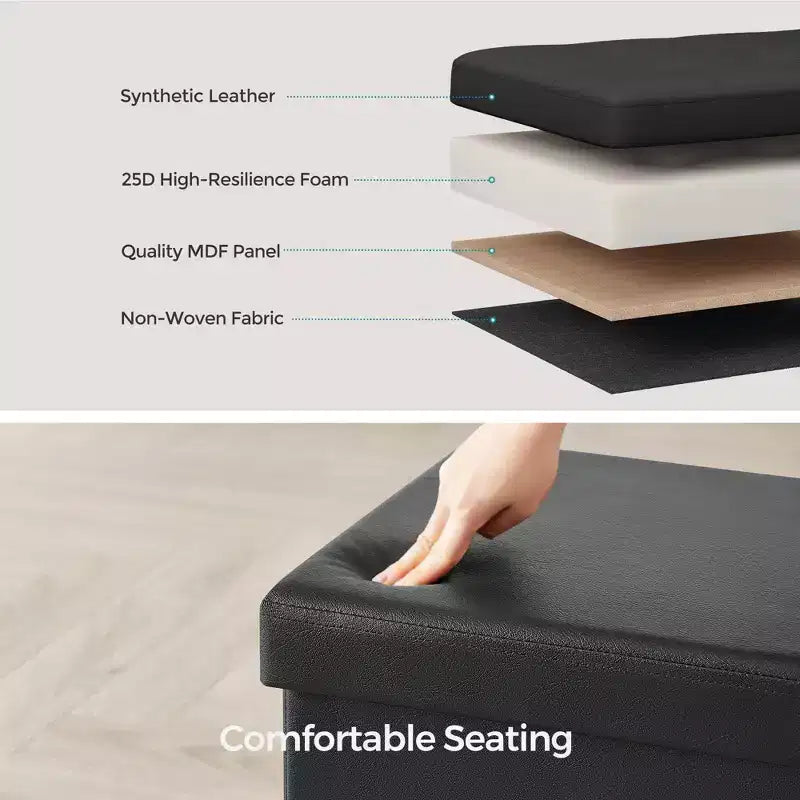 15 Pouf Ottomans de Rangement, Repose-Pieds Pliant, Banc Ottoman de Rangement, Coffre de Rangement Cube Capacité de Charge 300 kg