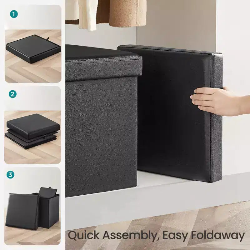 15 Pouf Ottomans de Rangement, Repose-Pieds Pliant, Banc Ottoman de Rangement, Coffre de Rangement Cube Capacité de Charge 300 kg