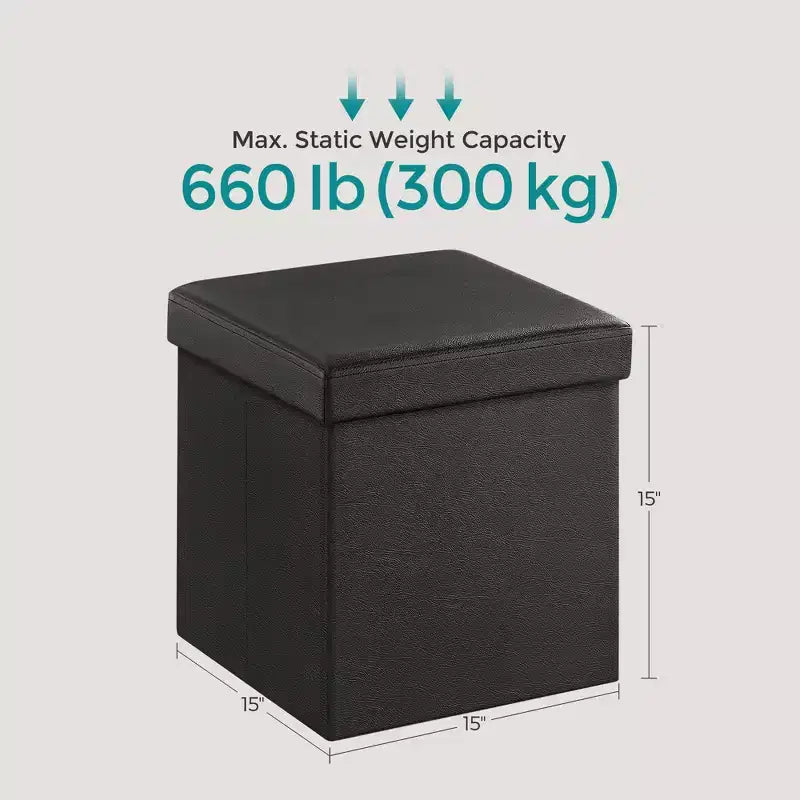15 Pouf Ottomans de Rangement, Repose-Pieds Pliant, Banc Ottoman de Rangement, Coffre de Rangement Cube Capacité de Charge 300 kg