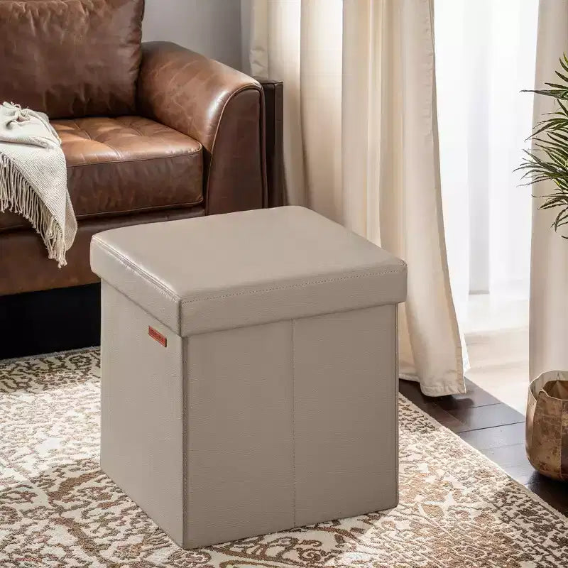 15 Pouf Ottomans de Rangement, Repose-Pieds Pliant, Banc Ottoman de Rangement, Coffre de Rangement Cube Capacité de Charge 300 kg