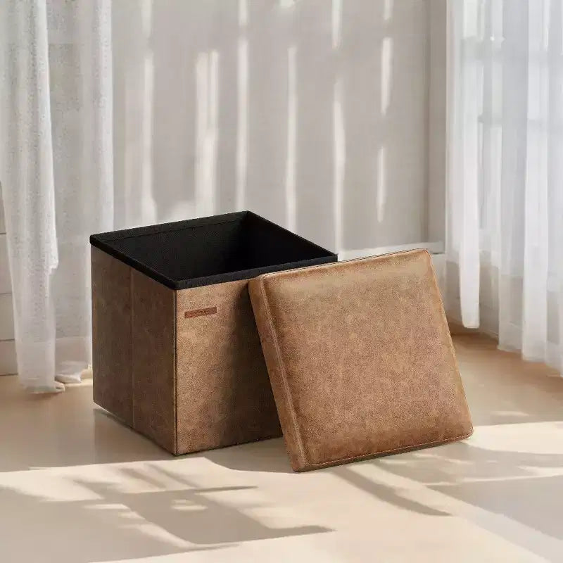 15 Pouf Ottomans de Rangement, Repose-Pieds Pliant, Banc Ottoman de Rangement, Coffre de Rangement Cube Capacité de Charge 300 kg