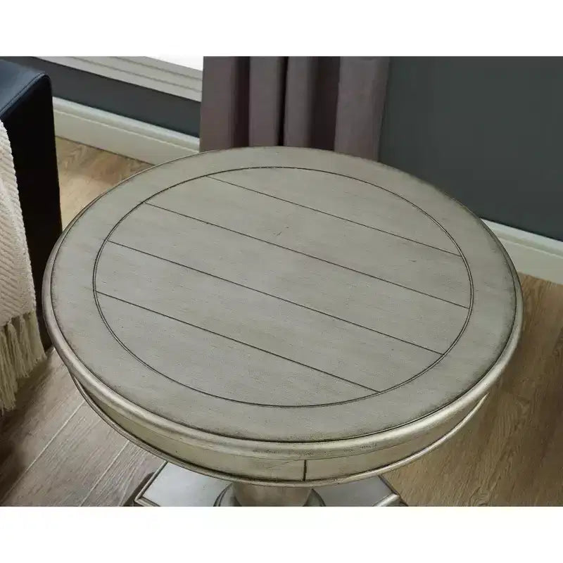Table d'appoint piédestal ronde en bois 26" – Fini champagne, pieds sculptés