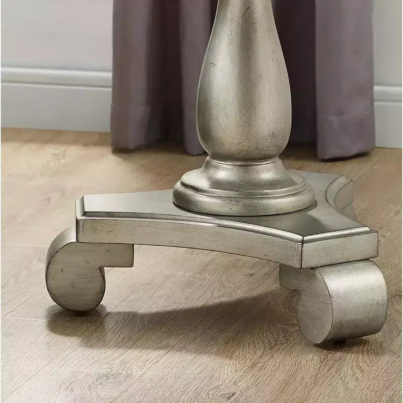 Table d'appoint piédestal ronde en bois 26" – Fini champagne, pieds sculptés
