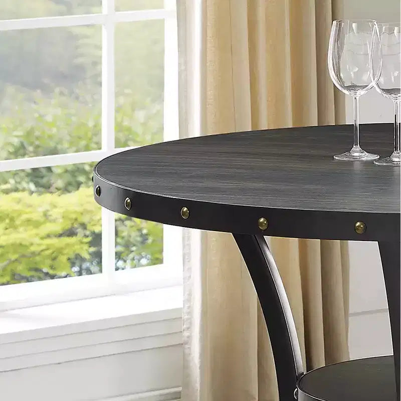 Table de salle à manger ronde à hauteur de comptoir en bois expresso avec clous décoratifs – 48 po de diamètre