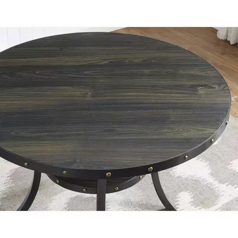 Table de salle à manger ronde à hauteur de comptoir en bois expresso avec clous décoratifs – 48 po de diamètre
