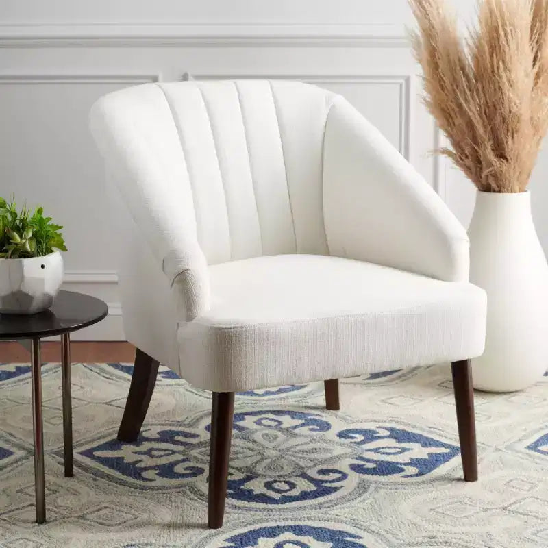 Fauteuil d'appoint blanc rembourré – Cadre en bois massif, capacité de 125 kg