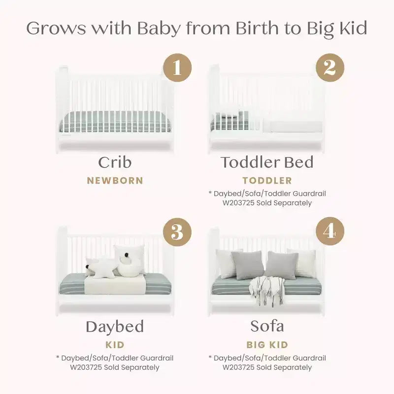 Lit de bébé convertible 4-en-1 – Pin massif, GREENGUARD Gold